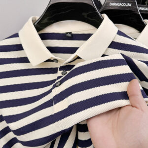Lapel Jacquard Stripes Breathable Sweat Absorbing Business Casual Men's Clothing