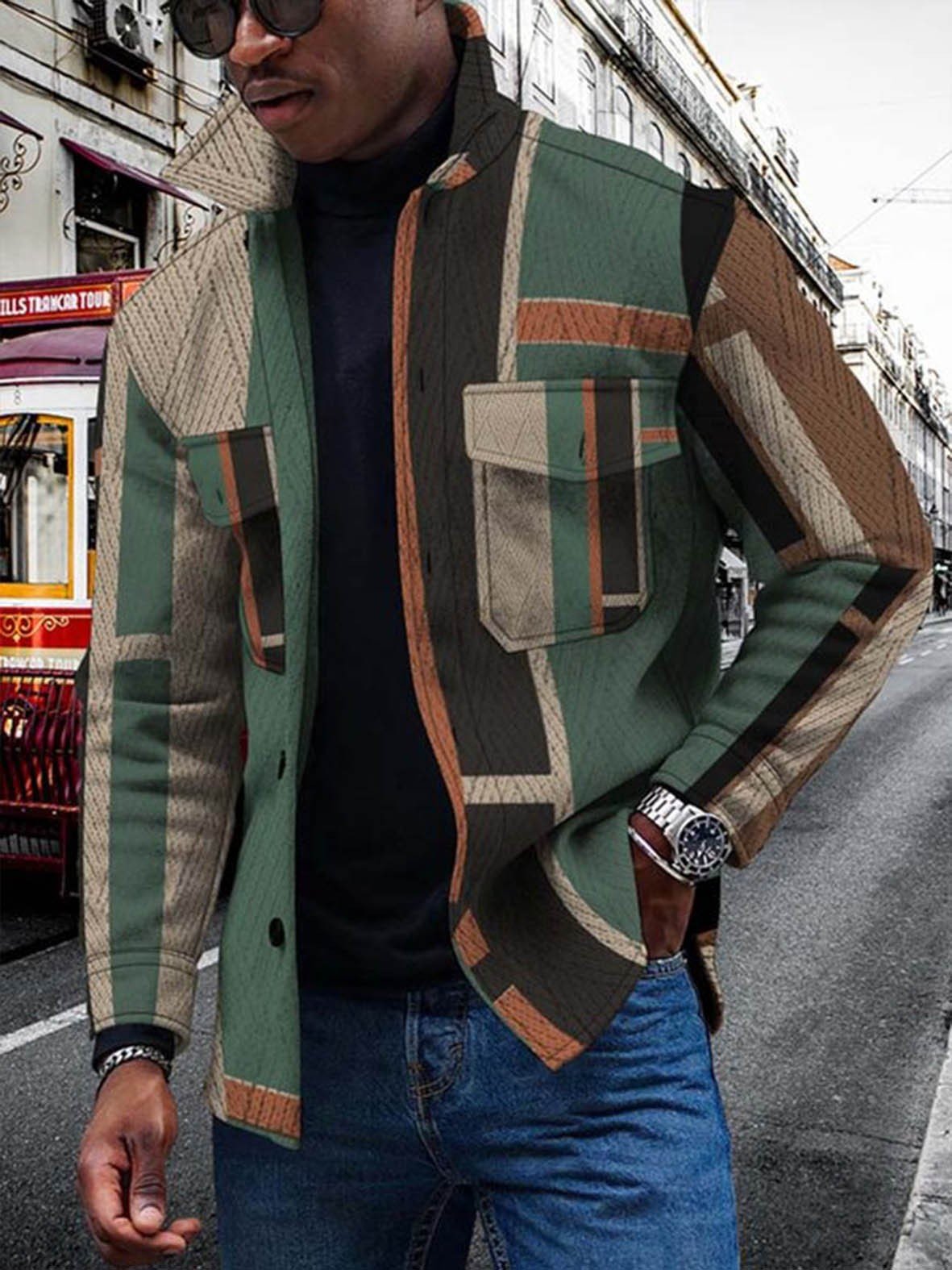New Colorful Gradual Change 3D Button Cardigan Digital Print Coat - Image 6