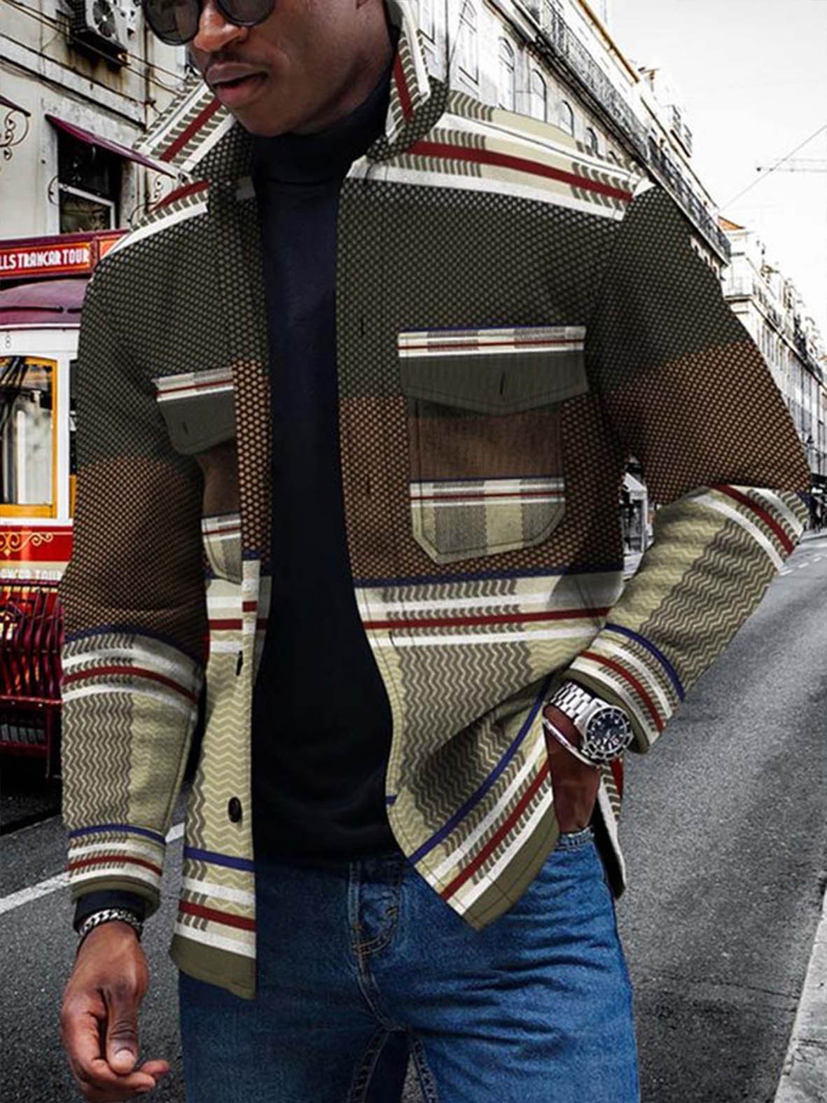 New Colorful Gradual Change 3D Button Cardigan Digital Print Coat - Image 4