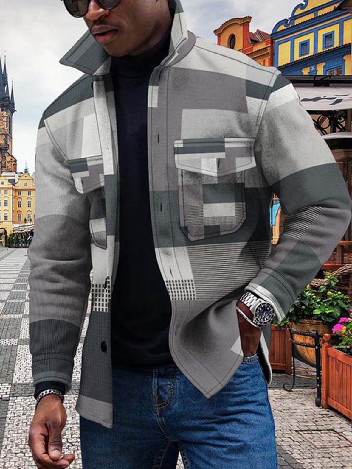 New Colorful Gradual Change 3D Button Cardigan Digital Print Coat - Image 5