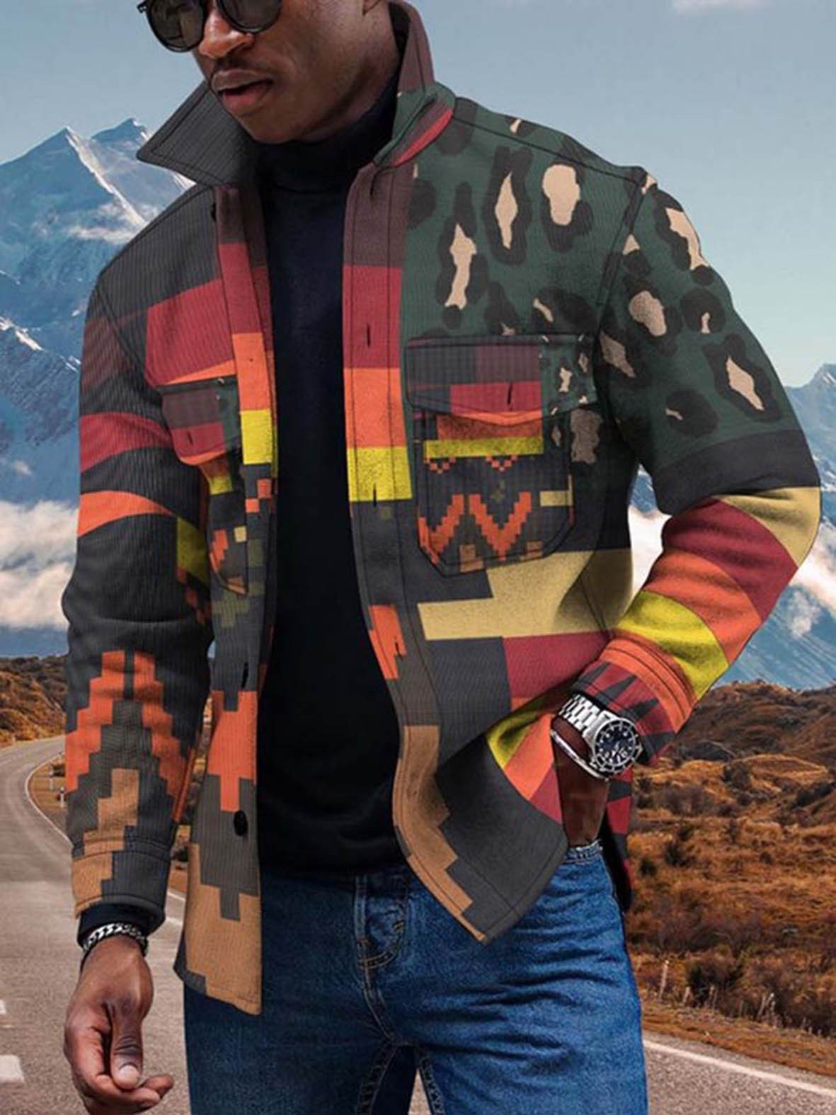 New Colorful Gradual Change 3D Button Cardigan Digital Print Coat - Image 11