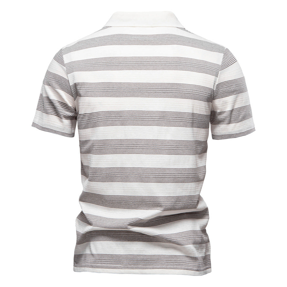 Striped Lapel Men's Polo Shirt Fashion - Image 2