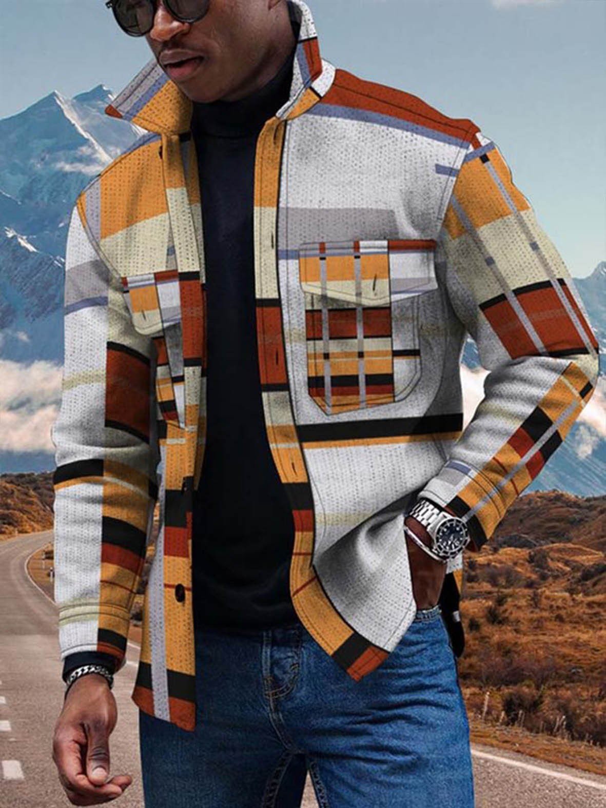 New Colorful Gradual Change 3D Button Cardigan Digital Print Coat - Image 9