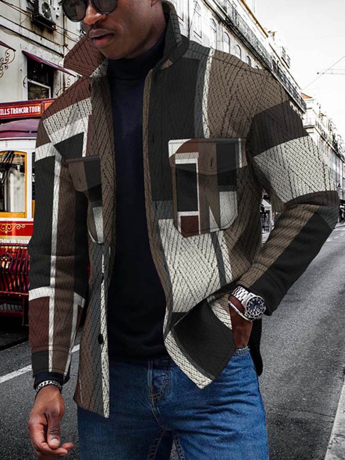 New Colorful Gradual Change 3D Button Cardigan Digital Print Coat - Image 8