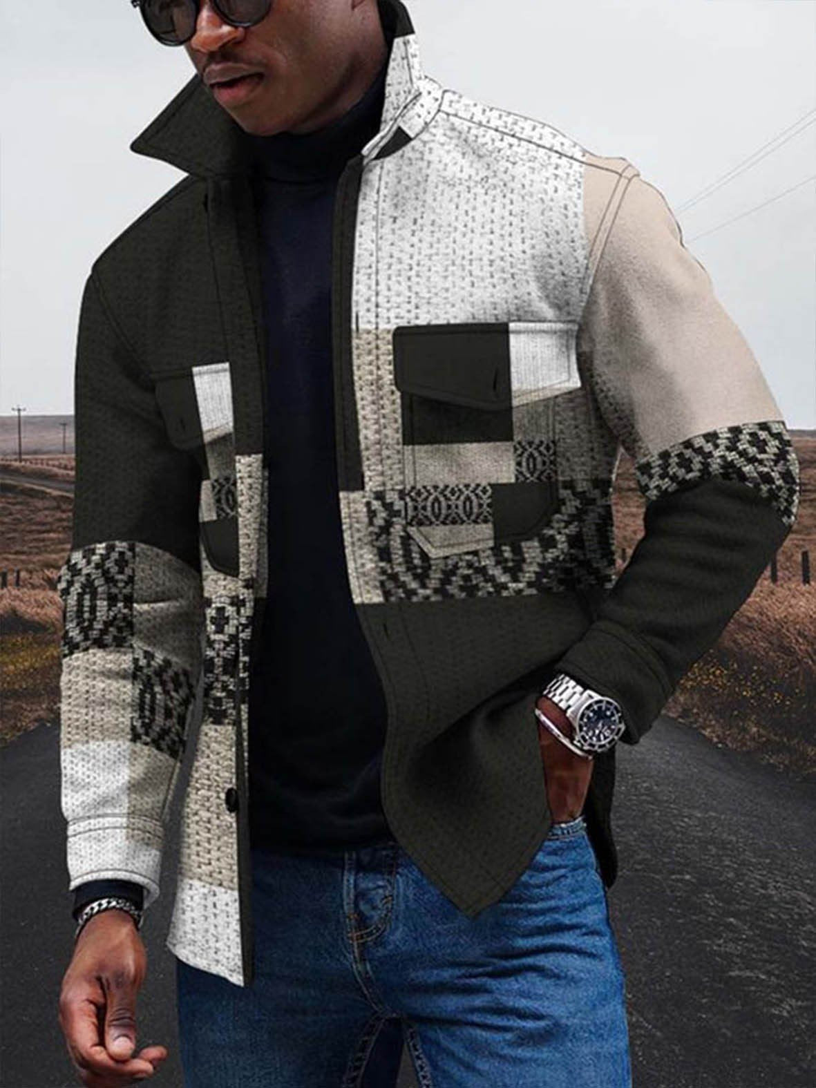 New Colorful Gradual Change 3D Button Cardigan Digital Print Coat - Image 3