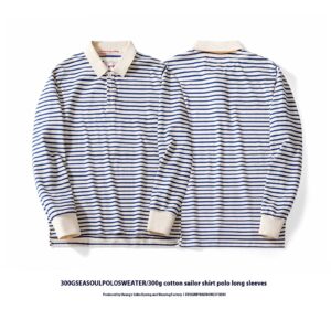 Men's Cotton Striped Long-sleeved Lapel T-shirt