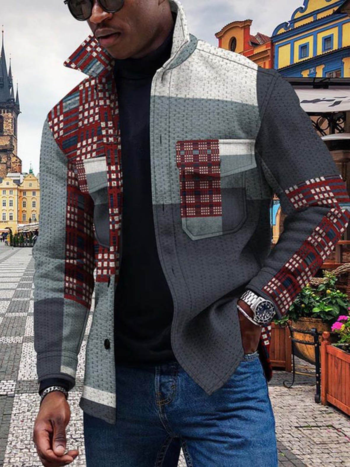 New Colorful Gradual Change 3D Button Cardigan Digital Print Coat - Image 7